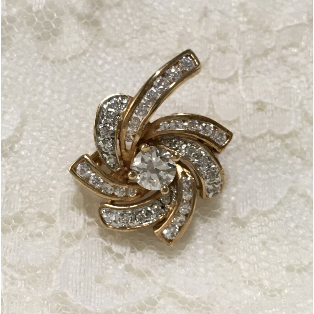 Vintage Pendant CZ Clear Stones Gold Tone Pendant or Brooch